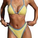 SUUKSESS Women Sexy Thong String 2 Piece Bikini Set Cheeky Halter Swimsuit (Yellow, XS)