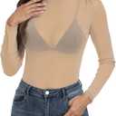 Women's Sheer Mesh Tops Long Sleeve Sexy See Through Shirt Mock Neck (M)