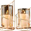 Gold Candle Holders for Table Centerpiece, Candle Holder Set of 2, Metal Wire Design, Includes Small and Large Sizes, Ideal for Pillar Candles