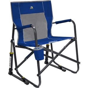 GCI Outdoor Freestyle Rocker Camping Chair | Portable Folding Rocking Chair with Solid, Durable Armrests, Drink Holder & Comfortable Backrest Royal Blue