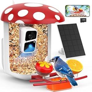 PeckCam Smart Bird Feeder with Camera 2K Live Real-Time Alert AI Identify with 32G Card DIY Attachments Camera Bird Feeder Solar Powered Wireless Outdoor Birdwatching Gift for Birds Lover, Red
