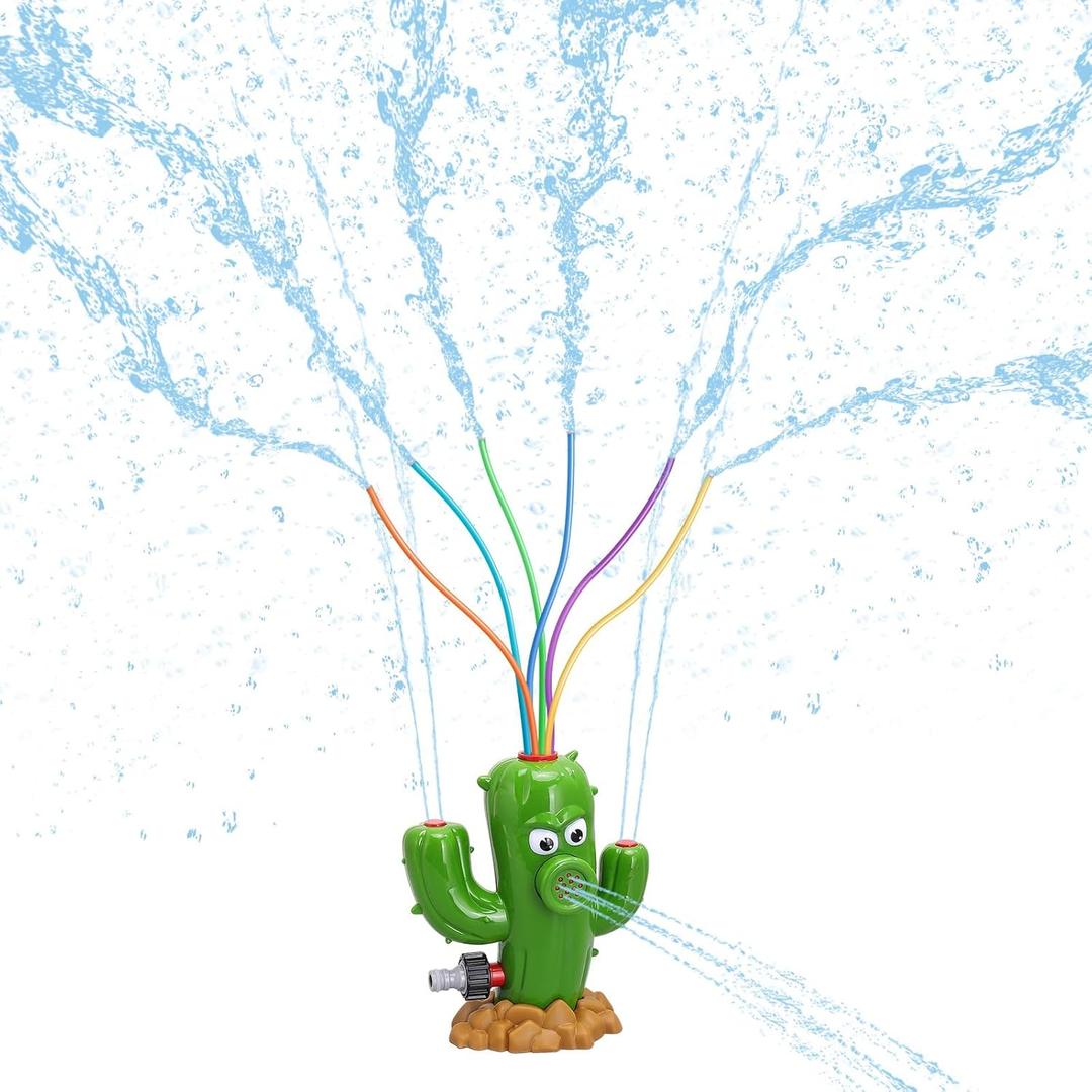 HeySplash Water Sprinkler Toy, Sprinkler for Kids Outdoor Play, Sprinkler Toy with 6 Wiggle Tubes, Outside Backyard Lawn Toys, Splashing Fun for Over 3 Year Boys Girls, Attach to Garden Hose, Cactus