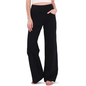 Houmous Wide Leg Pants Women Cotton Yoga Pants High Waist Loose Lounge Stretch Trousers with Pockets XL