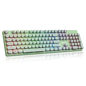 Redragon K710 Wireless Typewriter Mechanical Gaming Keyboard, Bluetooth/2.4Ghz/Wired, RGB Led Backlit, Blue Switch - Clicky, Rechargeable, Solid Metal Panel, Round Keycaps, Green