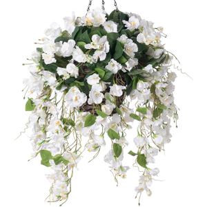 Artificial Fake Hanging Hibiscus Flowers Plants Baskets for Outdoor Decoration, Faux Silk Hibiscus Long Vines in Planter UV Resistant Realistic Flowers for Outside Porch Patio Home Decor, White