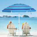MEWAY 6.5ft Beach Umbrella with Detachable Sand Anchor & Tilt Mechanism, Portable UV 50+ Protection, Outdoor Sunshade Umbrella with Carry Bag, for Garden Beach Outdoor (Green stripes)