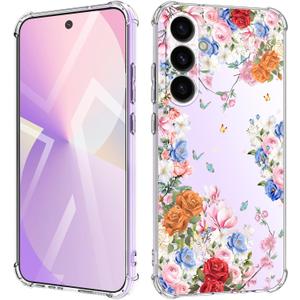 for Samsung Galaxy A56 Case 5G Flowers Slim Anti-Drop Shockproof Protective Soft Shockproof Clear Phone Protective Covers 6.6 Inch for Women Pink Romance