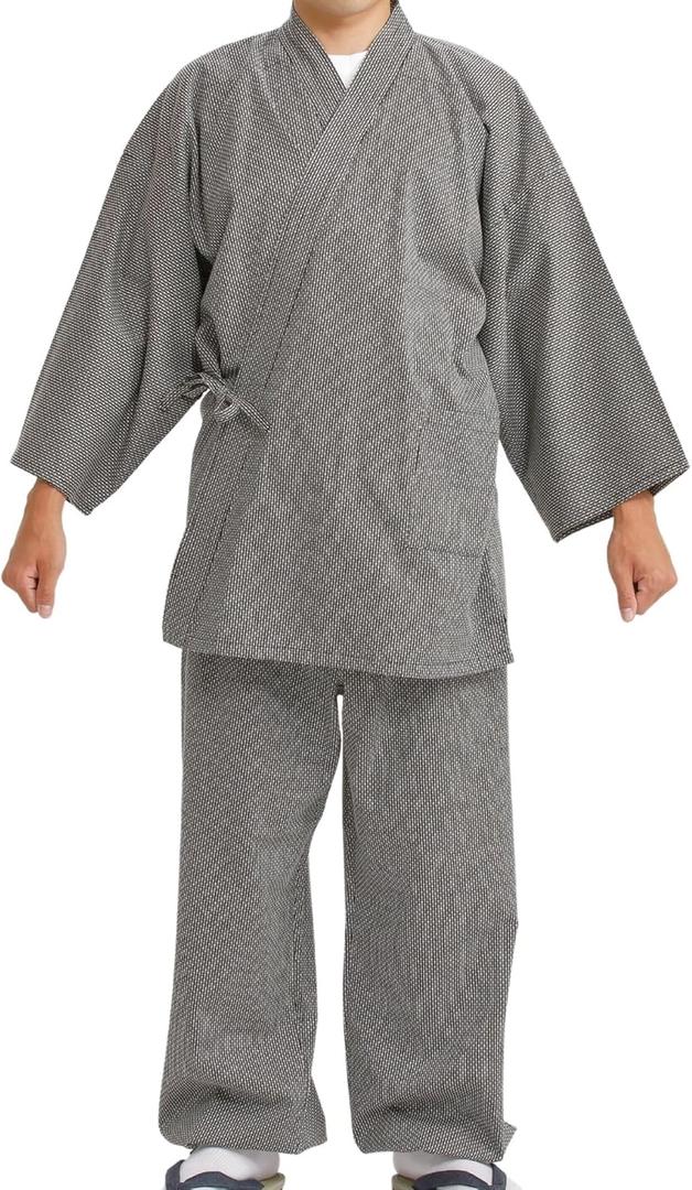 Edoten Sasiko Samue(100% Cotton) Rich Texture,Men (3X-Large, Black)