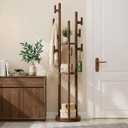 Rotary Coat Rack Freestanding - Solid Wood Coat Tree with 9 hooks & 3 Storage Shelves for Purse, Bag, Jacket, Hat, Corner Hanger Stand Racks for Hall, Entryway, Office, Modern Clothes Holder
