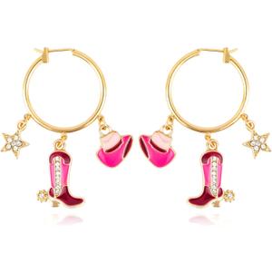 Fire Bettle Western Cowgirl Boot Hat Earrings for Women, Cute Country Western Star Boots Hat Hoop Dangle Earrings, Boho Gold Plate Statement Earrings Jewelry Gifts for Women Girls