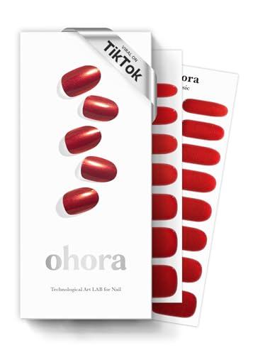 ohora Semi Cured Gel Nail Strips (N Red Chrome) - Red, Chrome, Works with Any UV/ LED Lamps, Salon-Quality, Long Lasting, Easy to Apply & Remove - Includes 2 Prep Pads, Nail File & Wooden Stick