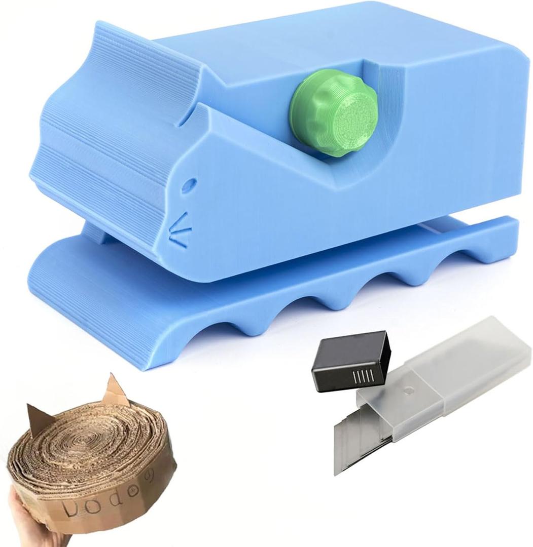 Cardboard Cutter for Cat Scratchers with 10pcs Blade,3D Printed Card Board Cutter Kids DIY Cat Scratchers Cardboard Strip Tool Machine for Cat Lovers (Blue)