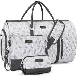 Convertible Garment Duffel Bag for Travel - Carry On Garment Bags With Toiletry Bag Large Weekender Bag for Men Women 2 in 1 Hanging Suitcase Suit Travel Duffel Overnight Bags 4pcs Set (Grey White 4pcs)