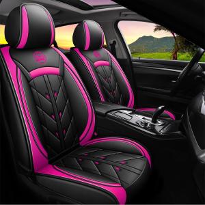 Comfortable Leather Auto Car Seat Covers 5 Seats Full Set Universal Fit (Black & Rose)