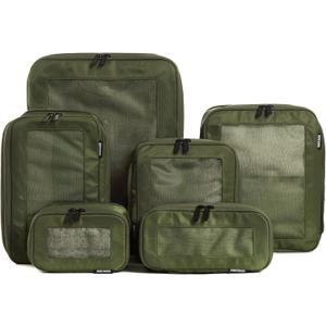 Aerotrunk Compression Packing Cubes for Travel - Luggage Organizer Bags - Double Zipper Packing Cubes for Suitcases (6-Pack, Olive)