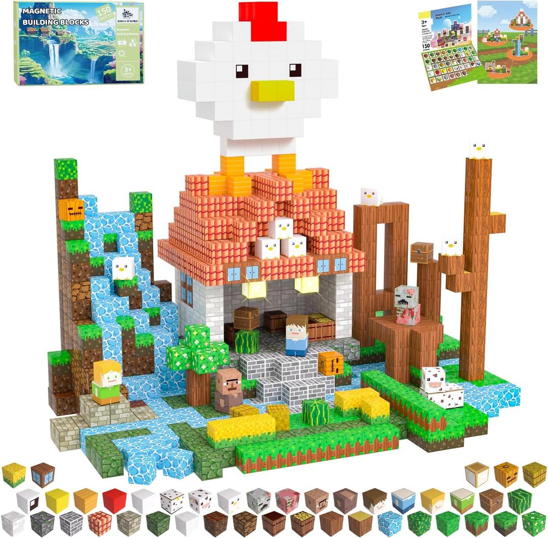 Magnetic Blocks, 150PCS Magnetic Building Blocks Light Up, Stacking Magnets for Kids, Sensory Toy for STEM Constructions Magnet Blocks for Boys Girls Age 3+, Christmas Birthday Gifts