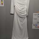 Women's Long Sleeve Ruched Bodycon Maxi Dress Fall Winter Formal Elegant Cocktail Party Dresses (Medium, White)