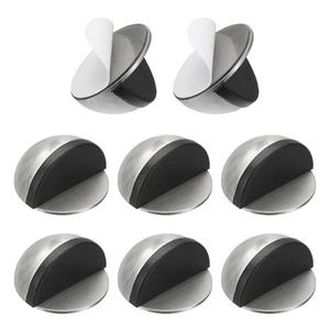 PATIKIL 8 Pcs Doorstops, Stainless Steel Door Stop Self Adhesive Metal Wedge Door Protector Half Moon Round for Bottom of Door Floor Inside Bedrooms Bathrooms Offices, Silver Tone