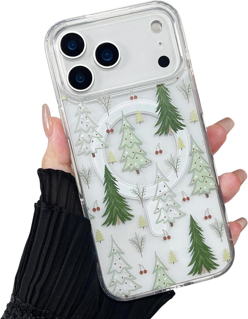 ZTOFERA for iPhone 17 Pro Max Christmas Phone Case Compatible with Magsafe, Vintage Christmas Pattern Design Cute for Xmax, Anti-Drop Protective Hard Clear Phone Cover for iPhone 17 Pro Max-Green