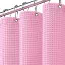 Waffle Weave Shower Curtain - Pink Cotton Fabric Texture Heavyweight Shower Curtain for Bathroom,Washable,72Wx72L