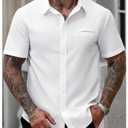 RoseSeek Men's Button Down Shirts Short Sleeve Collared Casual Blouses Summer Business Work Shirts White Large (White, L)
