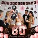 60th Birthday Decorations for Women, 54pcs Happy 60th Birthday Crown and Sash, Black Rose Gold Banner Backdrop Balloons Hanging Swirls Paper Fans, 60 Years Old Birthday Party Supplies Kit