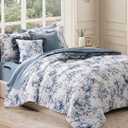 BLOOMHAVEN King Comforter Set -7 Pieces Floral Blue Comforter Set for All Seasons, Bed in a Bag King with Botanical Flowers Comforter, Sheets, Pillowcases & Shams