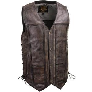 Milwaukee Leather Men's Wreck Distressed Brown Leather Motorcycle Vest - LKM3795-3X-Large