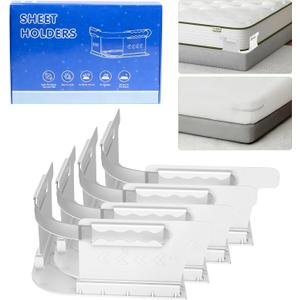 Bed Sheet Holders for Corners, 4Pcs Sheet Holders Keep Sheets Firm & Tight, Durable Heavy Duty Bed Sheet Clips, No Damage to Sheets, Universal Fit for All Sheets (White)