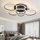 Modern Ceiling Light, Flush Mount Dimmable LED Kitchen Lighting Fixture with Remote, 41" 127W 3CCT 3000K-6500K Acrylic Round Ceiling Lamps for Low Ceiling Bedroom, Dining Room, Living Room (Black, 7 Rings 41'')