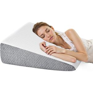 Sweetcrispy Wedge Pillow, Body Pillow for Sleep Apnea, Neck Pain Relief, Post Surgery, Sleeping Comfort, Acid Reflux, Heartburn, Back Pain Relief and Snoring, 7.5Inch White& Grey