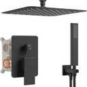 Ceiling Mount Shower System, Black Shower Faucet Set with 12-Inch Rain Showerhead and Handheld Spray Combo, High-Pressure Showerheads Set with Valve and Trim Kit, Matte Black