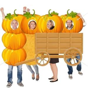 Panelee Thanksgiving Backdrop Decorations Pumpkin Selfie Frame Photo Prop Banner Large Fabric Pumpkin Carriage Photo Background for Autumn Harvest Party Supplies 70.8 x 50.6 Inch