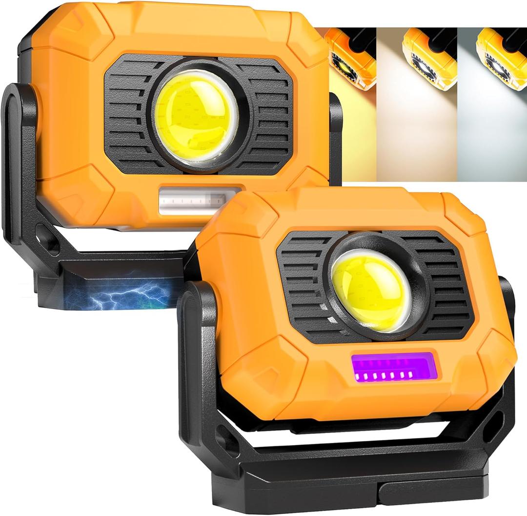 Adelante 2Pack Magnetic Work Light Rechargeable, 1500LM LED Work Light, 360 Rotating Stand 3 Color Temperature 12 Modes Waterproof Bright Flashlight for Mechanic, Shop, Working on Cars, Power Outages