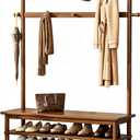 Solid Wood Hall Tree with Bench, Shoe Rack & 11 Hooks 42.9''