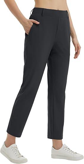 baleaf Women's Golf Pants with Belt Loops Zipper Pockets Stretch Travel Work Bussiness Dressy Casual Slacks UPF 50+ (Black, XS)