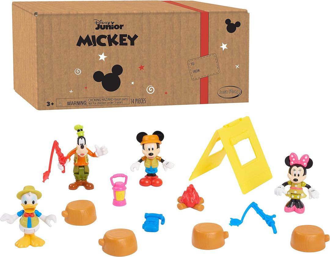 Just Play Disney Junior Mickey Mouse Funhouse 14 Piece Camping Figure Set, Preschool Toys, Officially Licensed Kids Toys for Ages 3 Up,