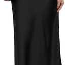 Women's Satin Maxi Skirt High Waisted Elastic Waistband Silk A-Line Casual Party Leopard Print Long Skirts for Women (Black, XS)
