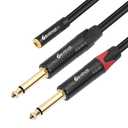 Devinal 3.5mm to Dual 1/4 Y Splitter Cable, 1/8" Female TRS to Dual 6.35mm TS Male Adapter, Female Mini Jack Stereo to 2 Quarter inch Mono Converter 1 feet