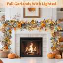 Fall Garland with Lights, 6FT Fall Leaves Garlands, Artificial Eucalyptus Garland with Pumpkins Berries for Home Mantle Fireplace Decor Thanksgiving Christmas Party Autumn Decoration (6FT)