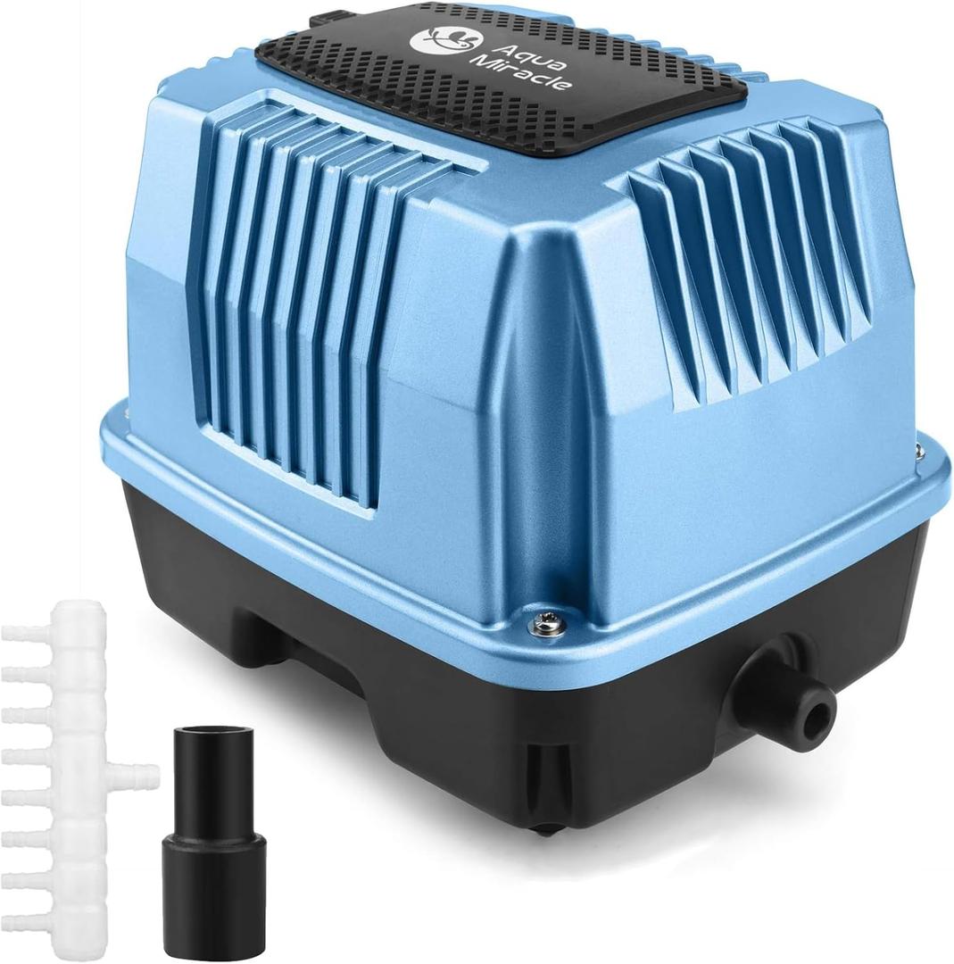 AquaMiracle Super Powerful Linear Air Pump AP-40/AP-60/AP-80 Pond Aerator, Septic Air Pump, Hydroponic Air Pump, Koi Pond Air Pump 635/950/1350GPH, for Waste Treatment, Fish Farm, Seafood Restaurant