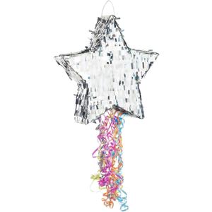 Sparkle and Bash Star Pinata with Pull Strings - Silver, 13 x 13 x 3 in - Space Theme Birthday Decoration & Baby Shower Supply - Pinatas with Pull Strings for Kids & Adults