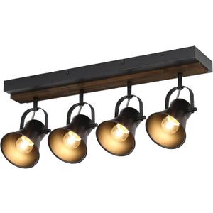 4-Light Kitchen Light Fixtures - Adjustable Ceiling/Wall Mount Spotlight, Industrial Black Track Lighting for Living Room, Dining Room, Hallway, Bathroom