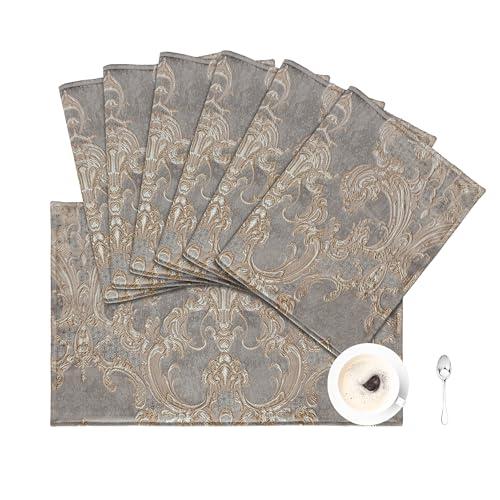Loom and Mill Luxury Placemats Set of 6 for Dining Table, Jacquard Fabric Table Place Mats for Dining Table Kitchen Room Decorations, Double-Layer, Non-Slip & Wrinkle Resistant(12 x18 inches, Grey)