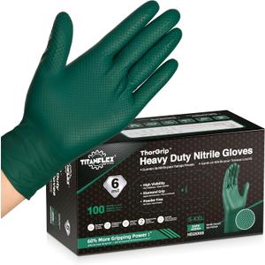 TitanFlex Heavy Duty Nitrile Gloves, 6 Mil Dark Green Raised Diamond Texture, Mechanic Disposable Gloves, Latex Free (Medium)