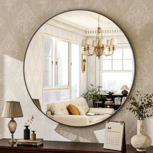 HARRITPURE Round Mirror 24 Black Wall Mounted Circle Mirrors Vanity Mirror with Brushed Aluminum Alloy Frame Modern Decoration for Bathroom, Living Room, Vanity, Bedroom, Entryway