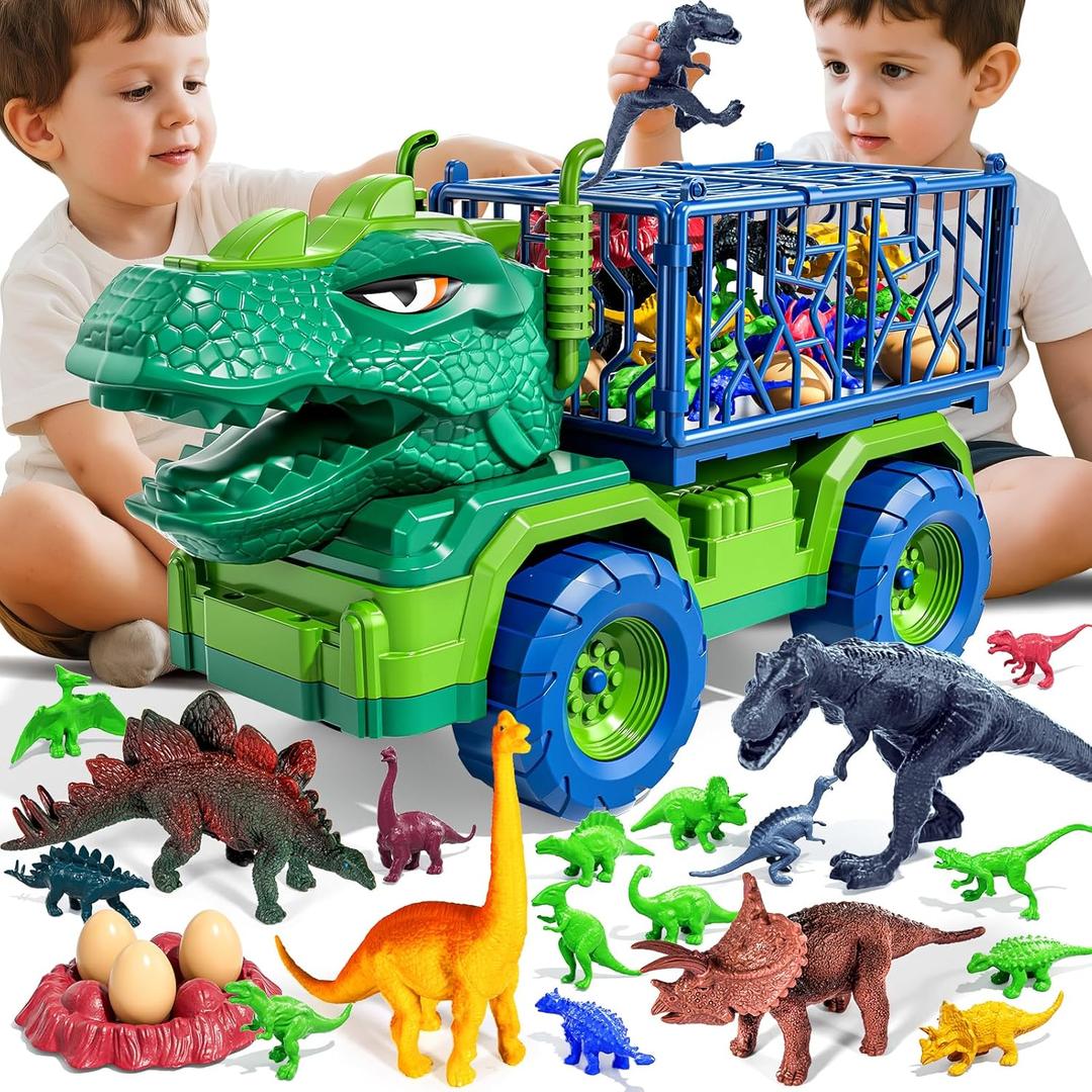 22 in 1 Toddler T-rex Dinosaur Truck Toy Set for Kids Boys 3-5 5-7, Tyrannosaurus Carrier Transport Truck with 18 Jurassic Dino Figures, Birthday Toy for Boys Girls 3 4 5 6 7 Years Old