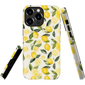 Case Compatible with iPhone 16 Pro,Hybrid 2-Layer Hard Shell,Shockproof Soft for Girl Women,Watercolor Lemons Leaves Pattern