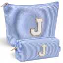 Personalized Initial Makeup Bag for Women, Clear Travel Cosmetic Toiletry Bag, 2043 Graduation Gift for Teen Girls and Women(Royal blue J)