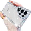 Cavdycidy Compatible with Samsung Galaxy S25 Ultra Bling Clear Case for Women,Glitter Phone Case with Sparkle Rhinestone Diamond Camera ProtectionAirbag Anti-Fall Crystal Hard Cover for Girl